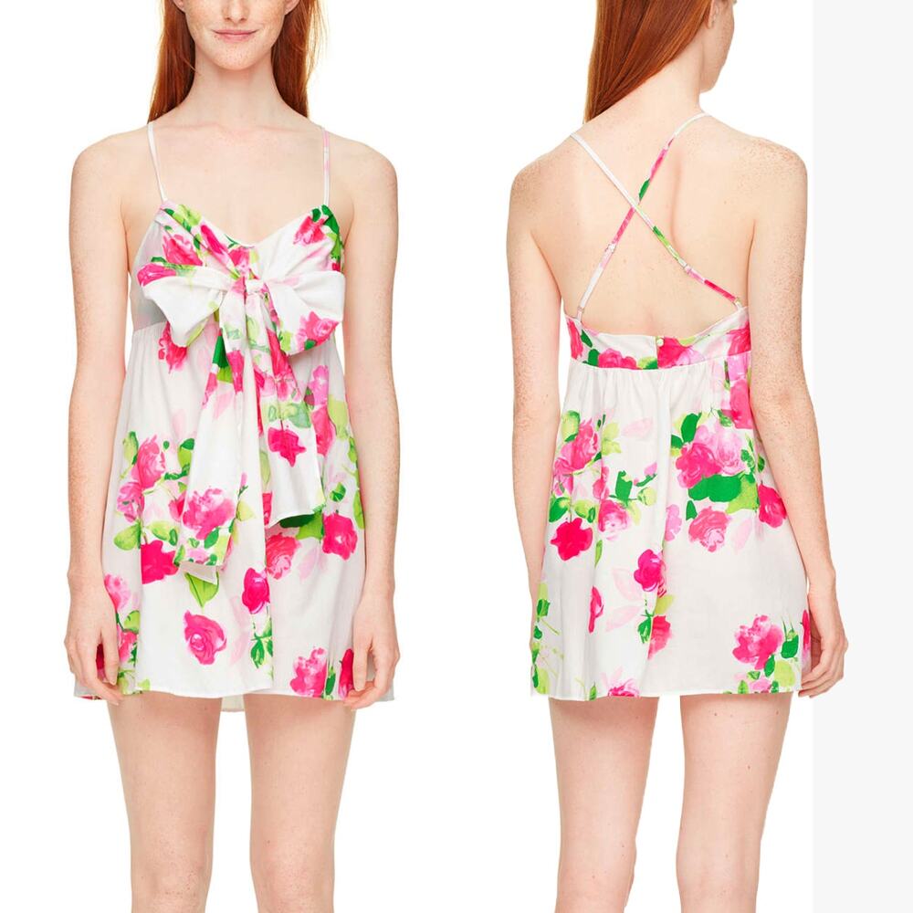 KATE SPADE Floral Chemise Short Nightgown Pink Green White Bow